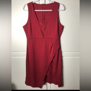 Women’s Red Faux Wrap V-neck Dress Large